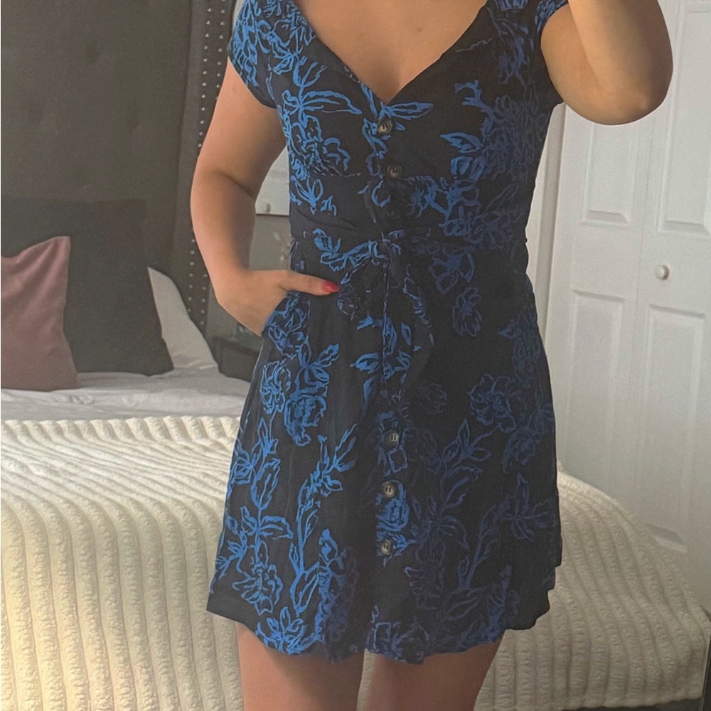 Free People Black and Blue Floral Dress